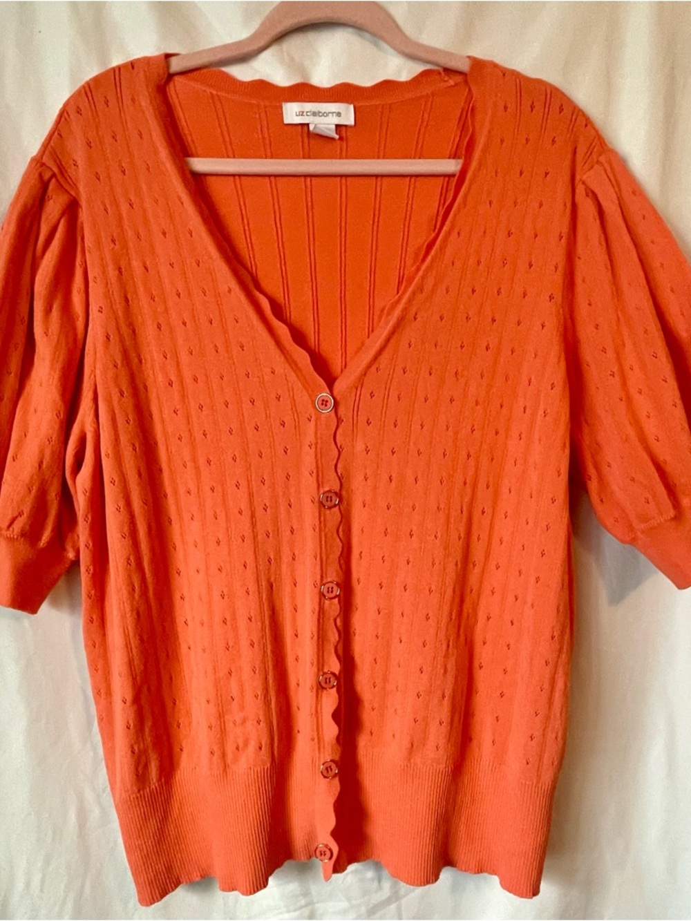 Liz Clairborne Cardigan Coral Cottagecore ~ Coquette V-neck button down